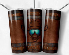 Load image into Gallery viewer, Patina Rust and Leather Skull with Sunglasses