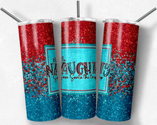 Load image into Gallery viewer, Be Naughty, Save Santa a Trip, Red and Blue Glitter