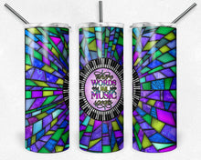Load image into Gallery viewer, Purple and Teal Piano Keys Stained Glass, Where Words Fail, Music Speaks