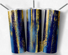 Load image into Gallery viewer, Blue Light Blue and Gold Brush Strokes