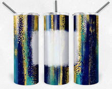 Load image into Gallery viewer, Blue Teal and Gold Brush Strokes with Bleach Spot