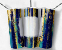 Load image into Gallery viewer, Blue Teal and Gold Brush Strokes with Bleach Spot