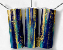 Load image into Gallery viewer, Blue Teal and Gold Brush Strokes