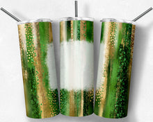 Load image into Gallery viewer, Green and Gold Brush Strokes with Bleach Spot