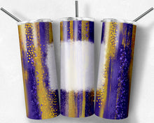 Load image into Gallery viewer, Purple and Yellow Gold Brush Strokes with Bleach Spot