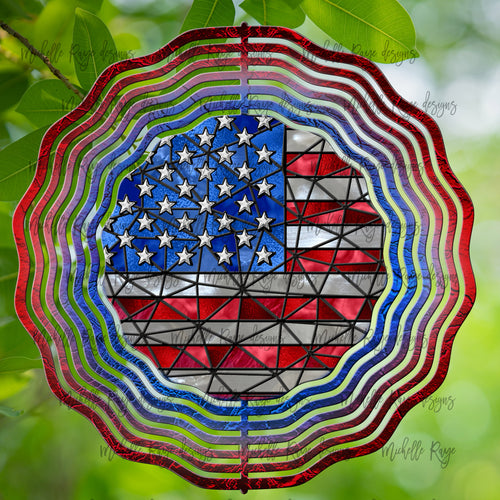 American Flag Wind Spinner, Stained Glass 10