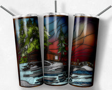 Load image into Gallery viewer, Log Cabin Winter Scene Stained Glass
