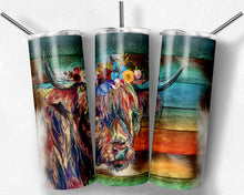 Load image into Gallery viewer, Floral Highland Cow on Wood Grain