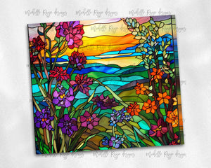 Brightly colored wildflowers stained glass