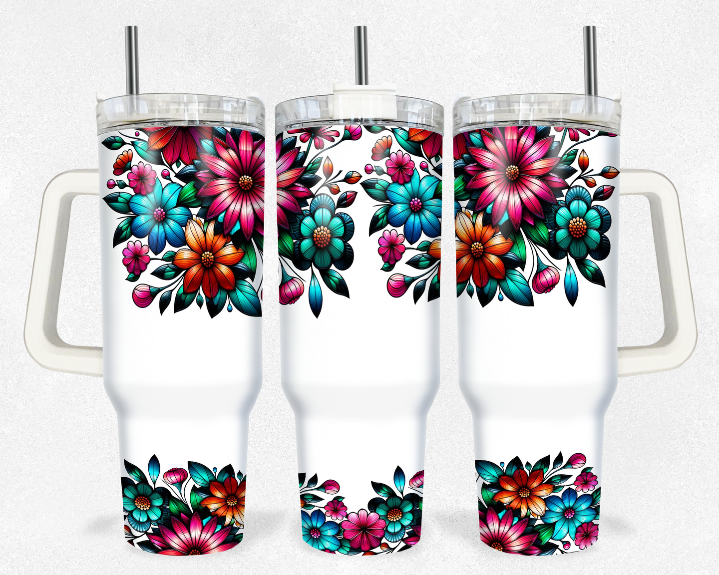 MAMA  and MOM Stained Glass Flower Design 40 Ounce oz Tumbler Wrap