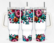 Load image into Gallery viewer, MAMA  and MOM Stained Glass Flower Design 40 Ounce oz Tumbler Wrap