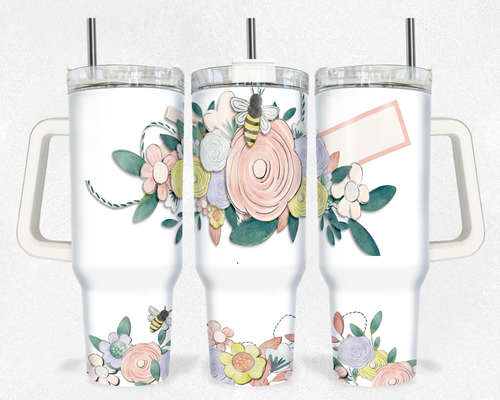 Hand drawn bee and flowers- doodle-   40 Ounce oz Tumbler Wrap