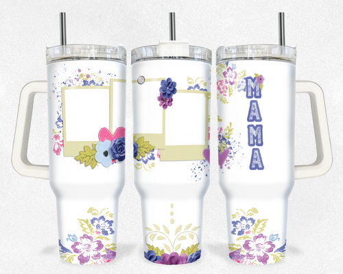 MAMA Flowers Design with space for 3 Photos 40 Ounce oz Tumbler Wrap
