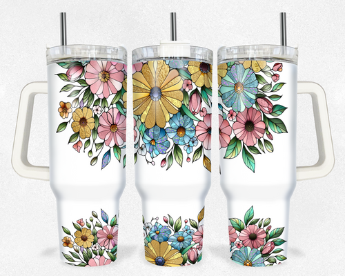 Spring Stained Glass Flower Design 40 Ounce oz Tumbler Wrap