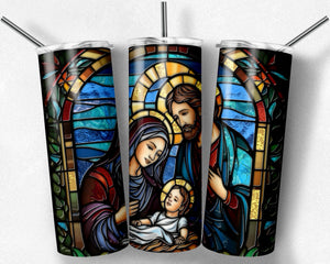 Mary Joseph and Jesus  Stained Glass Design