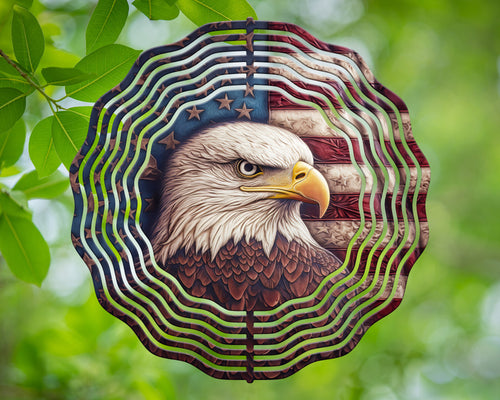 Bald Eagle on American Flag Wind Spinner