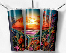 Load image into Gallery viewer, Beach sunset with flowers - quilled design