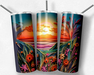 Beach sunset with flowers - quilled design