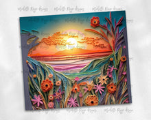 Load image into Gallery viewer, Beach sunset with flowers - quilled design