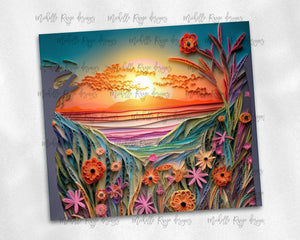 Beach sunset with flowers - quilled design