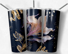Load image into Gallery viewer, Botanical lily in pink and gold on navy