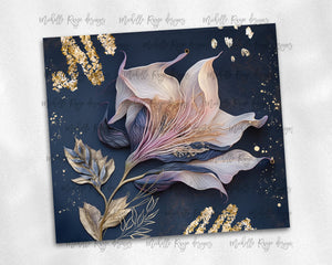 Botanical lily in pink and gold on navy