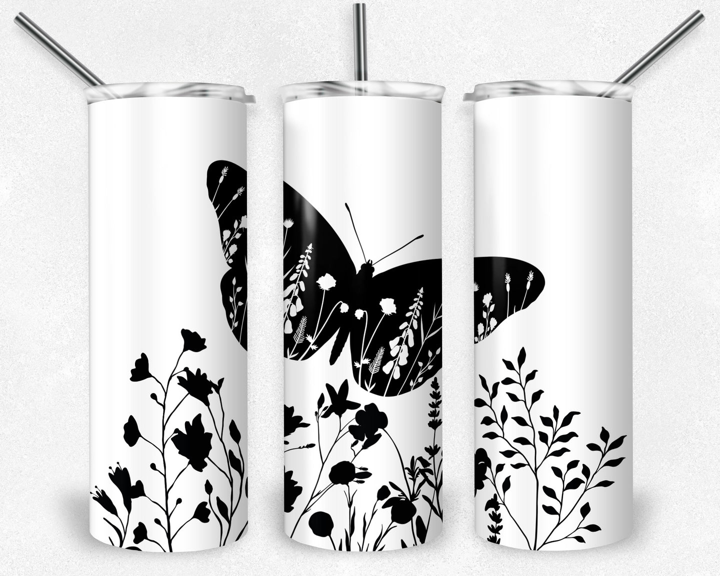 Black and White Butterfly and Wildflowers