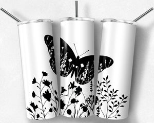 Black and White Butterfly and Wildflowers