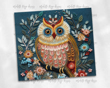 Load image into Gallery viewer, Owl and Flowers in Green and Orange Embroidered Design