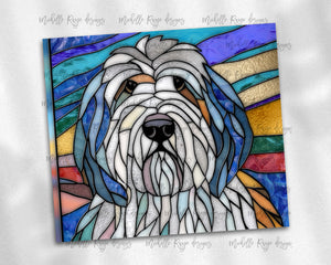 Old English Sheepdog stained glass dog