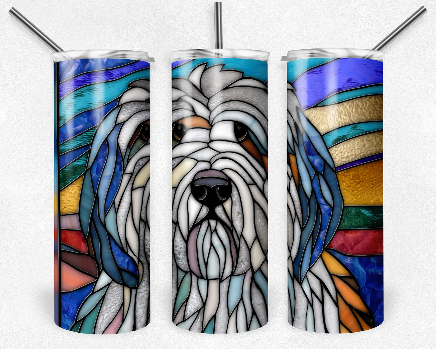 Old English Sheepdog stained glass dog