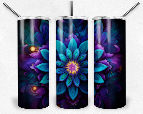 Kaleidoscope psychedelic teal and purple flowers 1
