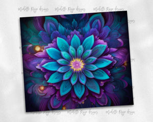 Kaleidoscope psychedelic teal and purple flowers 1