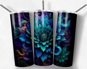Kaleidoscope psychedelic teal and purple flowers 2