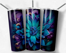 Load image into Gallery viewer, Kaleidoscope psychedelic teal and purple flowers 3