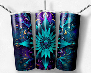 Kaleidoscope psychedelic teal and purple flowers 4