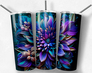 Kaleidoscope psychedelic teal and purple flowers 5