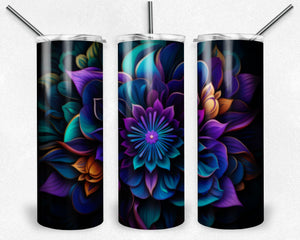 Kaleidoscope psychedelic teal and purple flowers 6