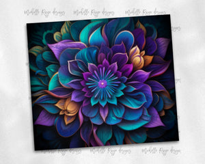 Kaleidoscope psychedelic teal and purple flowers 6