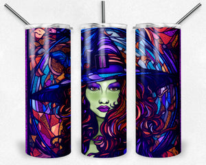 Stained Glass  Halloween Witch Tumbler Design