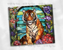 Load image into Gallery viewer, Tiger and flowers Stained Glass