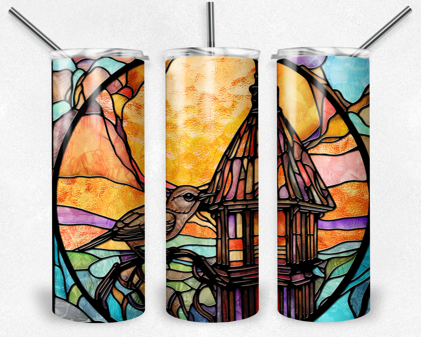 Wren and bird house Stained Glass
