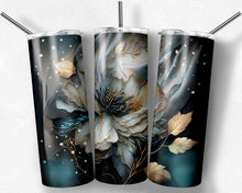 Load image into Gallery viewer, Botanical flowers blue gold silk