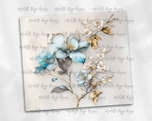Load image into Gallery viewer, Botanical flowers blues and gold ornate