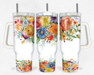 Bright Flowers with Gold Accents 40 Ounce Tumbler Wrap