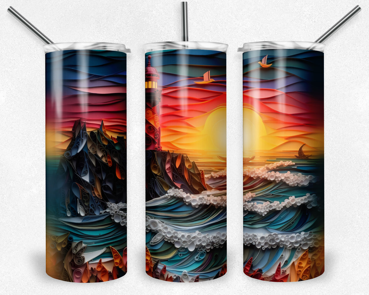 Lighthouse and Bright Sunset - quilled design