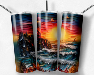 Lighthouse and Bright Sunset - quilled design