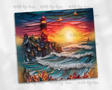 Load image into Gallery viewer, Lighthouse and Bright Sunset - quilled design
