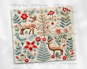 Christmas Deer and Trees Embroidered Design