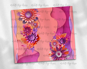 Paper Cut Flower Design with blank for name - Coral, Purple and Pink - Matching Alphabet Sold Separately